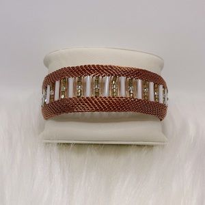 Orange white and gold beaded wire bracelet